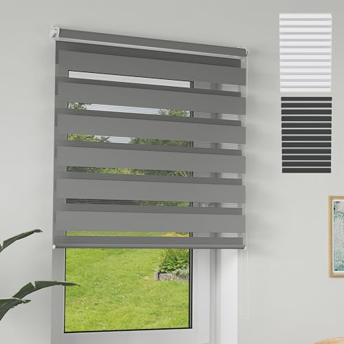 XMTECH Doppelrollo Klemmfix ohne Bohren Grau 60x220 cm – Zebra Rollo lichtdurchlässig & verdunkelnd, Duo Rollo Klemmrollo für Fenster & Türen, modernes Seitenzugrollo Sonnenschutzrollo XMTECH Doppelrollo Klemmfix ohne Bohren Grau 60x220 cm – Zebra Rollo lichtdurchlässig & verdunkelnd, Duo Rollo Klemmrollo für Fenster & Türen, modernes Seitenzugrollo Sonnenschutzrollo von XMTECH