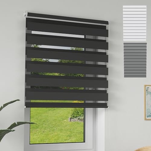 XMTECH Doppelrollo Klemmfix ohne Bohren Schwarz 100x150 cm – Zebra Rollo lichtdurchlässig & verdunkelnd, Duo Rollo Klemmrollo für Fenster & Türen, modernes Seitenzugrollo Sonnenschutzrollo XMTECH Doppelrollo Klemmfix ohne Bohren Schwarz 100x150 cm – Zebra Rollo lichtdurchlässig & verdunkelnd, Duo Rollo Klemmrollo für Fenster & Türen, modernes Seitenzugrollo Sonnenschutzrollo von XMTECH