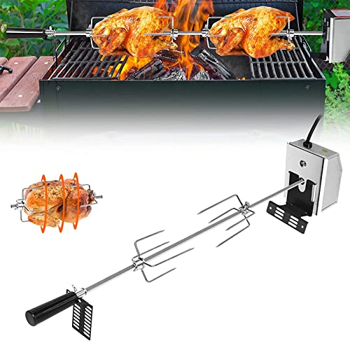 XMTECH Elektrischer Grillspieß Set 107cm Drehspieß inkl. 2X Fleischnadeln und Edelstahl Motor, 220V-240V, BBQ Fleischklamme,Rotisserie, Drehspiess von XMTECH