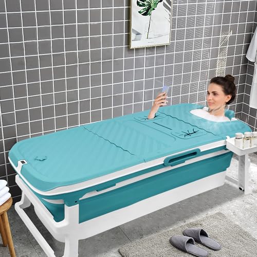 XMTECH Faltbare Badewanne Erwachsene, mobile Badewanne freistehend für Badezimmer 149x61x54cm, Tragbare klappbare Bathtub mit Thermometer & Dampfmaschinen-Schnittstelle für kleines Badezimmer&Outdoor von XMTECH