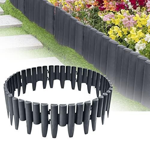 XMTECH Gartenpalisade Rasenkante Palisade Beetumrandung, 2,8m Beeteinfassung Holzoptik, Anthrazit, 1 Element (L x H): 28 x 24cm - 10 Stück von XMTECH