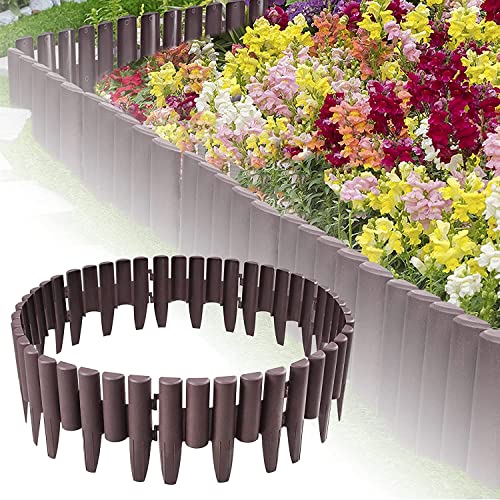 XMTECH Gartenpalisade Rasenkante Palisade Beetumrandung, 22.4m Beeteinfassung Holzoptik, Braun, 1 Element (L x H): 28 x 24cm - 80 Stück von XMTECH
