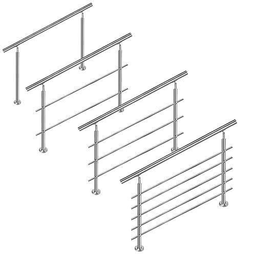 XMTECH Geländer Treppengeländer Handlauf Ø42mm aus Edelstahl, Brüstung Treppe Bausatz mit Querstab für Innen und Außen - 150cm, 0 Querstreben von XMTECH