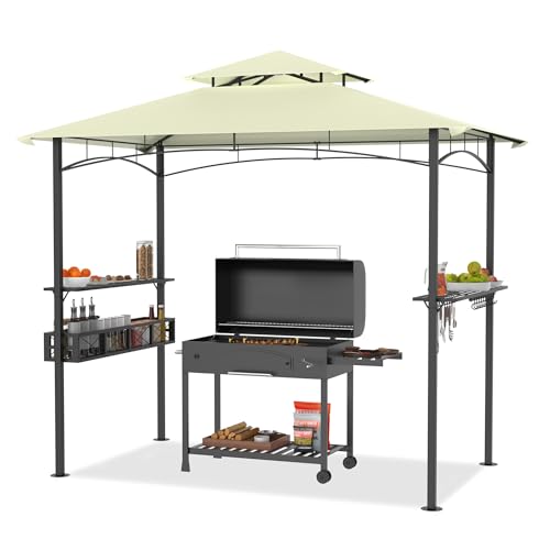 XMTECH Grillpavillon 2.45 x 1.53m mit Doppelschichtdach, Partyzelt Grillzelt Gartenpavillon Pergola mit Seitenregalen und Ablagekörben, Regenschutz, UV-beständig, für Party BBQ, Beige XMTECH Grillpavillon 2.45 x 1.53m mit Doppelschichtdach, Partyzelt Grillzelt Gartenpavillon Pergola mit Seitenregalen und Ablagekörben, Regenschutz, UV-beständig, für Party BBQ, Beige von XMTECH