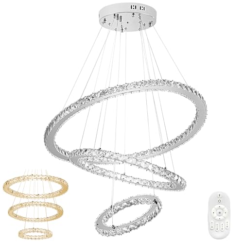 XMTECH LED 96W Kristall Design Hängelampe Deckenlampe Pendelleuchte Kreative Kronleuchter Hängeleuchte Drei Ringe Lüster - Dimmbar von XMTECH
