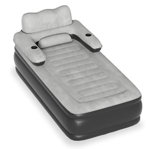 XMTECH Luftbett 1 Personen Luftmatratze mit Rückenlehne Selbstaufblasend mit ntegrierter Elektrischer Pumpe, Aufblasbare Matratze für Camping & Gästebett, 190 cm x 100 cm X 42 cm von XMTECH
