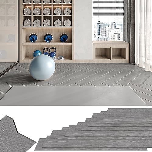 XMTECH PVC Bodenbelag Selbstklebend Vinylboden, Holz-Effekt Bodenaufkleber Wasserdicht, für Küche Wohnzimmer Badezimmer Garage, 91,44 x 15,24 cm, Dicke 2 mm, 18 stück-2.5m², Grau von XMTECH