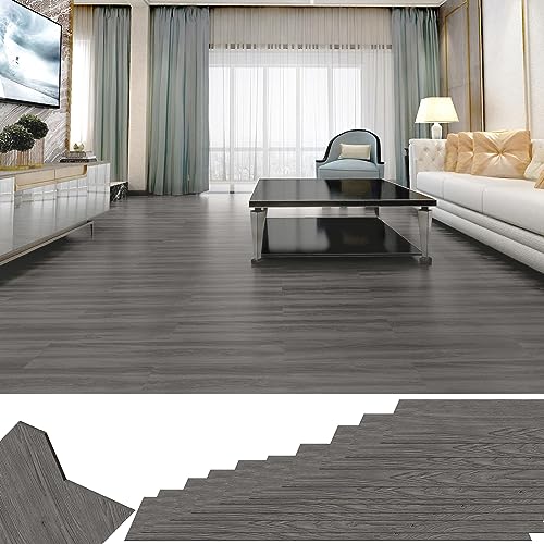 XMTECH PVC Bodenbelag Selbstklebend Vinylboden, Holz-Effekt Bodenaufkleber Wasserdicht, für Küche Wohnzimmer Badezimmer Garage, 91,44 x 15,24 cm, Dicke 2 mm, 36 stück-5m², Dunkelgrau von XMTECH