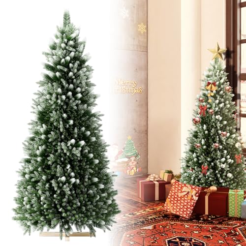 XMTECH PVC Künstlicher Weihnachtsbaum in Premium Qualität mit Holzständer, 225 cm, Realistisches Aussehen Tannenbaum Künstlich, Leichte Pflege für Festliche Weihnachts Deko von XMTECH