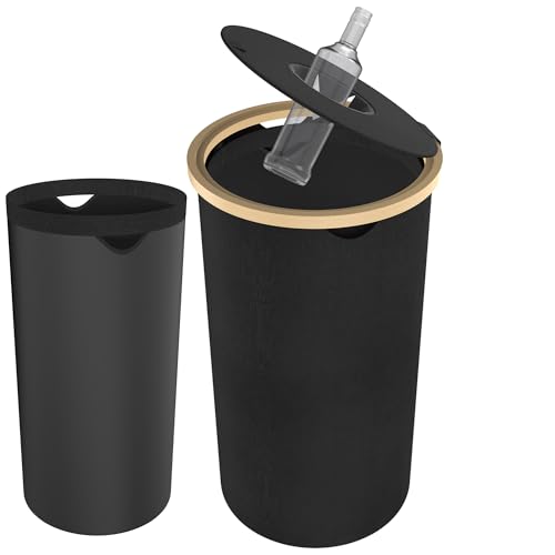 XMTECH Pfandflaschen Sammelbehälter mit Deckel, Pfandflaschen Aufbewahrung mit 1 Innenbeutel, Flaschensammler Leergut Für Küche Und Lagerraum, Rund - 100L, Schwarz von XMTECH
