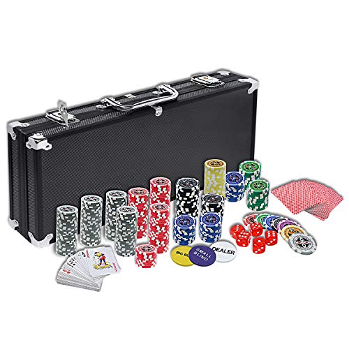 XMTECH Pokerset 500 Chips Pokerkoffer Set Pokerspiel inkl. Pokerkoffer Pokerdecks Dealer Button Würfel, Pokerchips Poker Set Aluminium-Gehäuse Schwarz von XMTECH