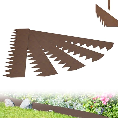 XMTECH Rasenkante Metall 100x20cm flexibel, Beeteinfassung & Beetumrandung aus Stahlblech, 5 Stück (5m), Rostoptik Mähkante Gartenbeet Begrenzung von XMTECH