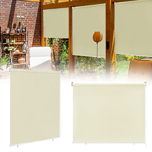 XMTECH Senkrechtmarkise Außen Sonnenschutzrollo Außenrollo Balkonrollo Aussenrollos Wetterfest UV-Schutz Sichtschutz Sonnenschutz Rollo für Fenster Balkon Terrasse Garten, 100x140cm, Beige von XMTECH