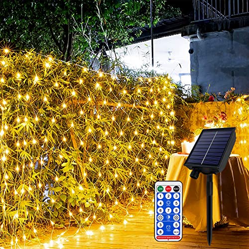 XMTECH Solar Lichternetz Außen, LED Lichternetz 6x2m 280 LED Lichterkette Netzlicht Solar/USB-Betrieben, Warmweiß lichtervorhang solar für außen Innen Weihnachten Hochzeit Party, mit 8 modi IP44 von XMTECH