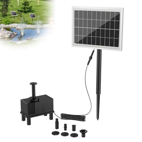 XMTECH Solar Teichpumpe Springbrunnen Solar 220 l/h Förderleistung, DIY Solarpumpe Wasserpumpe,2W 9V Solar Schwimmender Fontäne Pumpe 4 Fontänenstile für Gartenteich, Pool,Vogel-Bad, Fischteiche von XMTECH