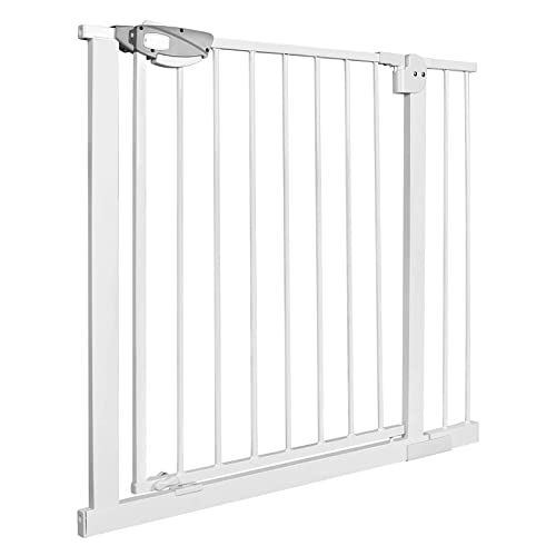 XMTECH Türschutzgitter Ohne Bohren Treppengitter für Kinder 85-95cm breit，Auto-Close Baby Türgitter Treppen Absperrgitter mit Druckbefestigung,Safety Gate,180° Zweiwegeöffnung Weiß von XMTECH