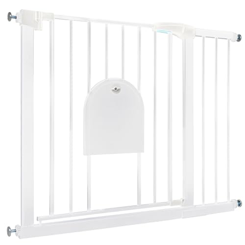 XMTECH Türschutzgitter Ohne Bohren Treppengitter für Kinder 95-105cm breit, Auto-Close Baby Türgitter Treppen Absperrgitter mit Schiebetür für Haustiere, Safety Gate,180° Zweiwegeöffnung Weiß von XMTECH