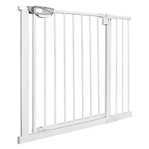 XMTECH Türschutzgitter Ohne Bohren Treppengitter für Kinder 95-105cm breit，Auto-Close Baby Türgitter Treppen Absperrgitter mit Druckbefestigung,Safety Gate,180° Zweiwegeöffnung Weiß von XMTECH