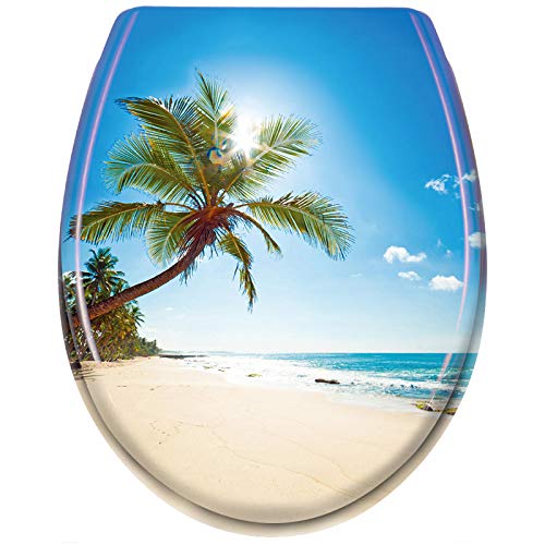 XMTECH WC Sitz Toilettendeckel Absenkautomatik mit Absenkautomatik/Softclose, Universal Größe Toilettensitz aus Hartplastik Klodeckel aus Duroplast - Strand von XMTECH