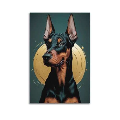 XMUXCY Wanddekoration auf Leinwand, Poster, Dobermann mit goldenem Hintergrund, Regal und auffälligem Gemälde, 20 x 30 cm, ungerahmter Stil XMUXCY Wanddekoration auf Leinwand, Poster, Dobermann mit goldenem Hintergrund, Regal und auffälligem Gemälde, 20 x 30 cm, ungerahmter Stil von XMUXCY