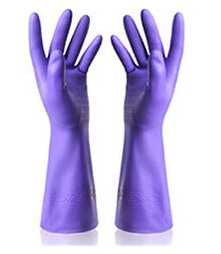 XMYINGWEI Spülhandschuhe Qualitativ hochwertige Badezimmer Küche wasserdicht Haushalt Handschuh Geschirrspülhandschuh Wasserstaub Haltestelle Reinigung Gummihandschuh (Color : Purple, Size : L) von XMYINGWEI