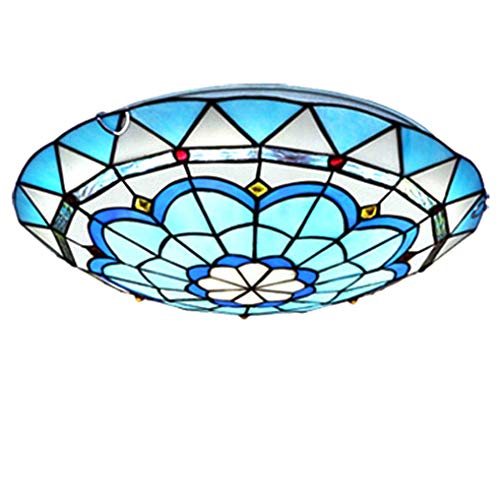 LANMOU Deckenlampe Tiffany, Mediterrane Style LED Deckenleuchte Wohnzimmer Schlafzimmer Veranda Flur Runde Tiffany Deckenleuchten mit Handgefertigte Buntglas Lampenschirm, Ø50cm von LANMOU