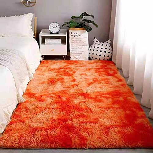 Modernes Teppich Wohnzimmer, weich und Flauschig Hochflor Schaffell/Fell Flächenteppich Matte Anti-Rutsch Unterseite Carpet, für Wohnzimmer Schlafzimmer Esszimmer oder Kinderzimmer (Orange,100x200cm) von XMZFQ