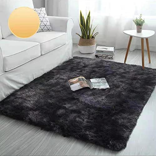 Modernes Teppich Wohnzimmer, weich und Flauschig Hochflor Schaffell/Fell Flächenteppich Matte Anti-Rutsch Unterseite Carpet, für Wohnzimmer Schlafzimmer Esszimmer oder Kinderzimmer (black,160x200cm) von XMZFQ