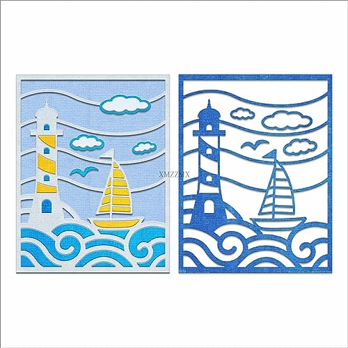 XMZZMX Leuchtturm Segelboot-Hintergrund, Metall-Stanzformen für Kartenherstellung, Papierpräge-Stanz-Sets, DIY-Scrapbooking, Fotoalbum, Kunst, Handwerk, Vorlagen, Schablonen für Urlaub, XMZZMX Leuchtturm Segelboot-Hintergrund, Metall-Stanzformen für Kartenherstellung, Papierpräge-Stanz-Sets, DIY-Scrapbooking, Fotoalbum, Kunst, Handwerk, Vorlagen, Schablonen für Urlaub, von XMZZMX