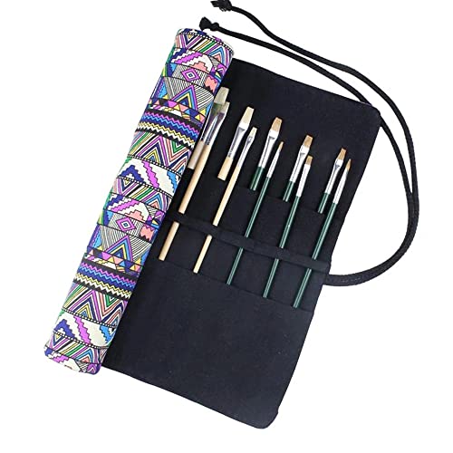 XNFIVE Künstler Pinsel Tasche, 20 Fächern Aufrollen Leinwand Pinseltasche Federmäppchen Etui Aufbewahrungstasche Stifterolle für Zeichenstift Aquarell Ölpinsel Beutel, 15 Zoll, Ohne Pinsel (Vintage) von XNFIVE