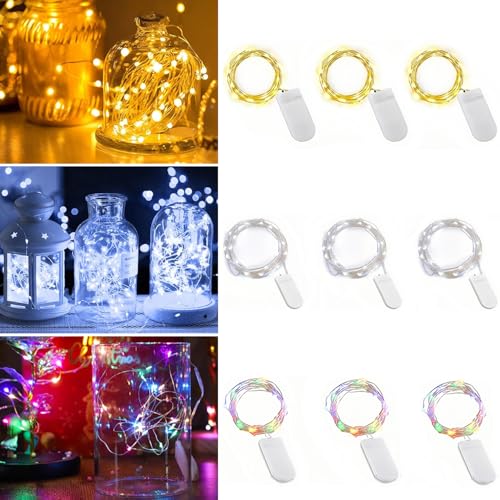 LED Lichterkette Batterie, 9 Stück1M 10 LEDs Mini led lichterkette Drahtlichterkette Wasserdichte Kupferdraht Licht für Party Garten Weihnachten Hochzeit Halloween Beleuchtung Deko (9PCS/3 Colors) von XNFIVE