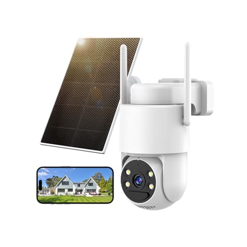 XNH 2K 3MP Überwachungskamera Aussen Solar Akku, 360° PTZ Kabellose Kamera, 32GB Lokaler Speicher, Auto-Tracking, Farb-Nachtsicht, 2 Wege Audio, IP65 Wasserdicht, 2.4G WLAN von XNH