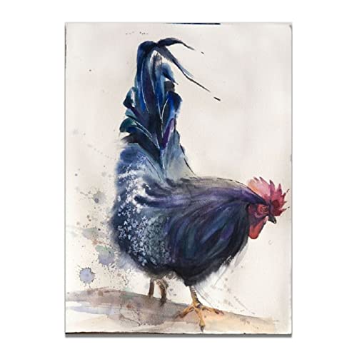 XNHXPH Abstrakter Hahn Poster und Drucke Tier Huhn Leinwand Gemälde Aquarell Wandkunst für Bauernhaus Kinderzimmer Dekor Bilder 40 x 60 cm 1 Kein Rahmen, Weiß von XNHXPH