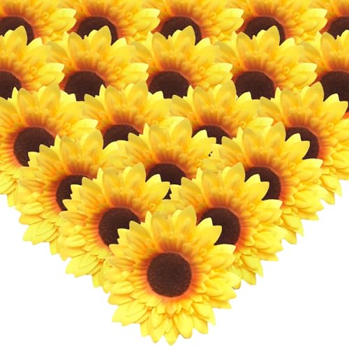 XNIVUIS 20 Stück 9,5 cm Große Sonnenblumen Künstliche Sonnenblumen Künstliche Sonnenblumenköpfe Künstliche Chrysanthemen für DIY Deko Party Hochzeit Geburtstag Gartenarbeit Innendekoration (20 Stück) von XNIVUIS
