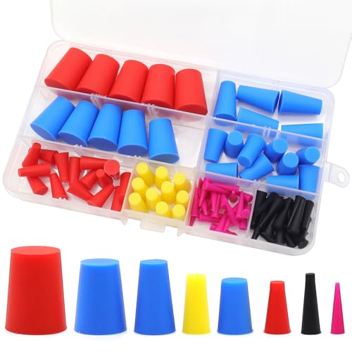 XNJIHWA 100 Stück Silikon Gummi Sortiment Set Vollgummi Stopfen Gummistopfen Konisch Verschlußstopfen für Reagenzglas,Kolben,Rohr,Tank,Flasche(1.6-20mm) von XNJIHWA