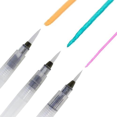 XNJIHWA 3Pcs Wasserpinsel Set Aquarell Water Brush Pens Auffüllbare Wasserpinsel Mit Tank für Wasserfarbenmalerei,Farbmischen und Kalligraphie,3 Größen von XNJIHWA