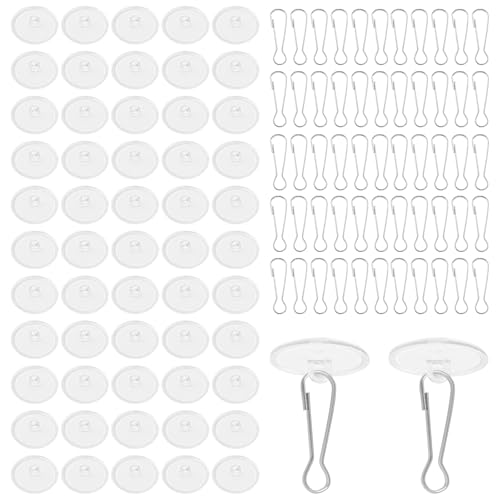 XNJIHWA 55pcs Deckenhaken Selbstklebend und 55pcs Fahnenmast Clip Wandhaken Transparent Klebehaken ohne Bohren Decke Klebeknöpfe für Küche Bad Wand Tür Decke zum Aufhängen,halten 1.5kg von XNJIHWA