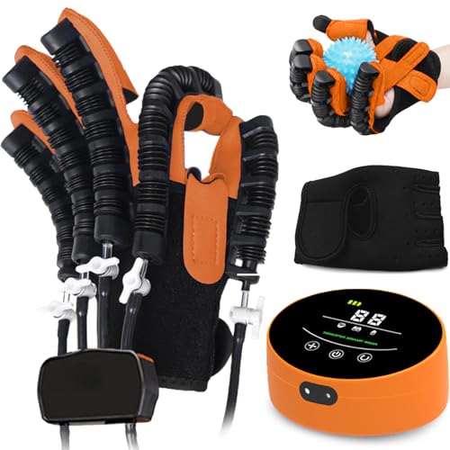 Hand Handtrainer Reha Roboter Handschuhe Physiotherapie Hände Schlaganfall Handschuh Hilfsmittel für Behinderte Griffkraft Hand Reha für Spasmen(A:Linke Hand B:Rechte Hand)(Size:A XL,Color:Orange) von XNKLPY