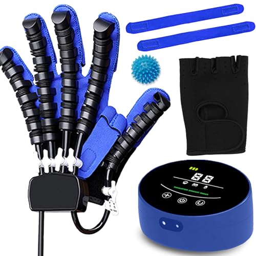 Hand Trainingsgerät Reha Roboter Handschuhe Physiotherapie Hände Schlaganfall Handschuh Hilfsmittel für Handverletzung, Beuge und Dehnungsstörung(A:Linke Hand B:Rechte Hand)(Size:A XXL,Color:Blau) von XNKLPY