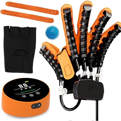 Hand Trainingsgerät Reha Roboter Handschuhe Physiotherapie Hände Schlaganfall Handschuh Hilfsmittel für Handverletzung, Beuge und Dehnungsstörung(A:Linke Hand B:Rechte Hand)(Size:B L,Color:Orange) von XNKLPY