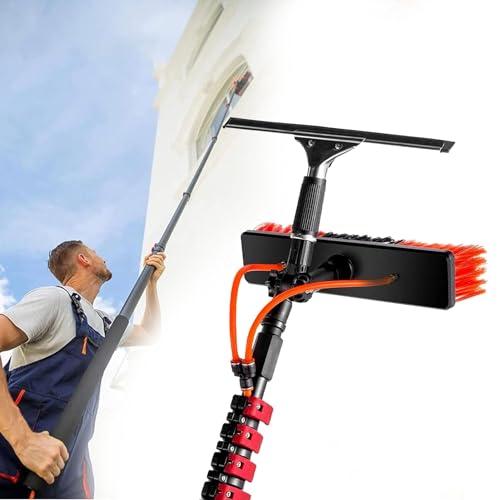 XNKLPY High Clean Teleskopstange mit Wasseranschluss, mit Schaumstoff-Antirutschgriff Teleskop Fensterwischer, Waschbürste mit Teleskopstiel Fensterreiniger für Sonnenkollektoren Terrassendach von XNKLPY