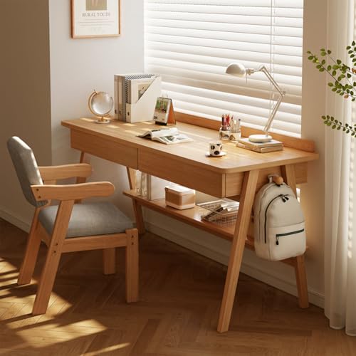 XNKLPY Moderner Computertisch Aus Massivholz Mit Schublade Und HäNgestange Mid-Century Style Home Office Schreibtisch FüR BüRo Und Home-Office(Size:140cm,Color:a) von XNKLPY