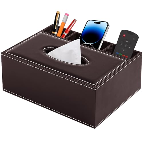 PU Leder Kosmetiktücher Rechteckig Taschentücher Box Organisator Tissue Box mit Fernbedienung Aufbewahrungsbox Serviettenhalter Schreibtisch Aufbewahrungsbox,Braun von XNONE