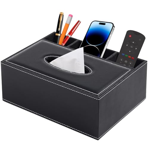 PU Leder Kosmetiktücher Rechteckig Taschentücher Box Organisator Tissue Box mit Fernbedienung Aufbewahrungsbox Serviettenhalter Schreibtisch Aufbewahrungsbox,Schwarz von XNONE