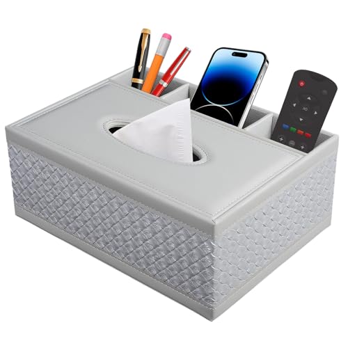 PU Leder Kosmetiktücher Rechteckig Taschentücher Box Organisator Tissue Box mit Fernbedienung Aufbewahrungsbox Serviettenhalter Schreibtisch Aufbewahrungsbox,Weiß Geflochten von XNONE
