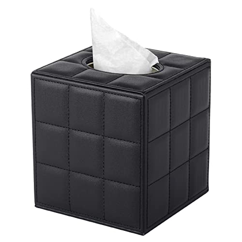 Taschentücher Box Quadratisch Schwarz Kleenex Kosmetiktücher PU Leder Taschentücher Box Serviette Taschentuchspender Halter Tissue Box Holder für Kommode Badezimmer Autos Büro Dekor von XNONE