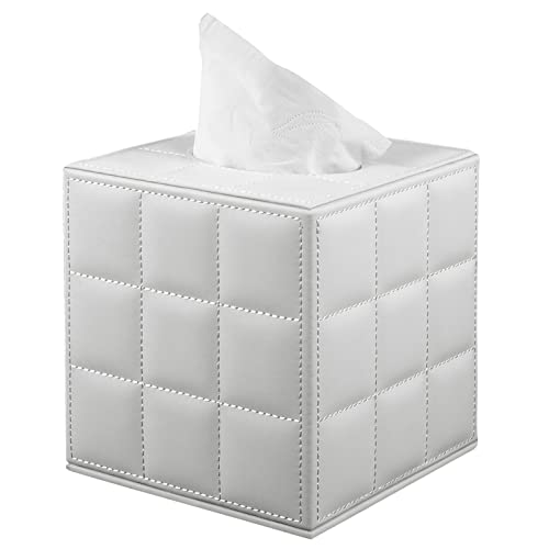 Taschentücher Box Quadratisch Weiß Kleenex Kosmetiktücher PU Leder Taschentücher Box Serviette Taschentuchspender Halter Tissue Box Holder für Kommode Badezimmer Autos Büro Dekor von XNONE