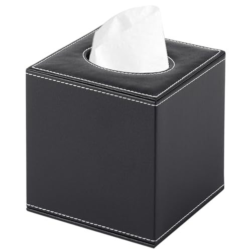 Taschentücher Box Quadratisch Schwarz Kleenex Kosmetiktücher PU Leder Taschentücher Box Serviette Taschentuchspender Halter Tissue Box Holder für Kommode Badezimmer Autos Büro Dekor von XNONE