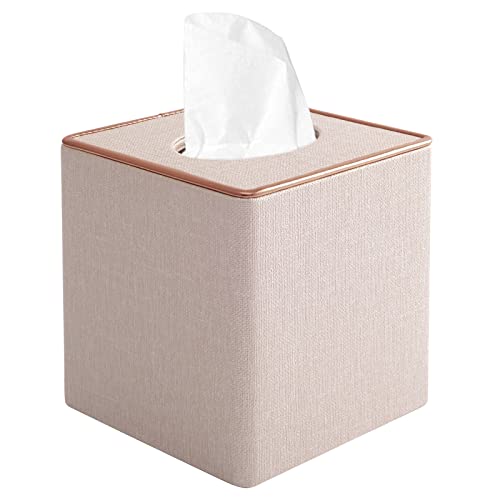 Taschentücher Box Quadratisch Beige Kleenex Kosmetiktücher PU Leder Taschentücher Box Serviette Taschentuchspender Halter Tissue Box Holder für Kommode Badezimmer Autos Büro Dekor von XNONE