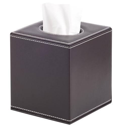 XNONE Leder Taschentuchbox Quadratisch Kosmetiktücher,Tissue Box Organizer,Taschentuchspender Halter Tissue Box Holder für Kommode Badezimmer Autos Büro Deko,Braun von XNONE